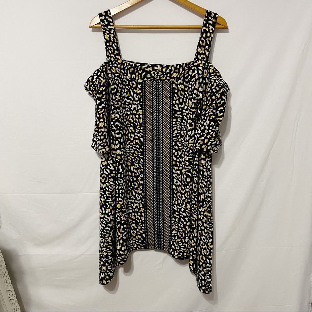 NWT 18/20 Avenue Cold Shoulder Tunic Leopard Print Black Gold White